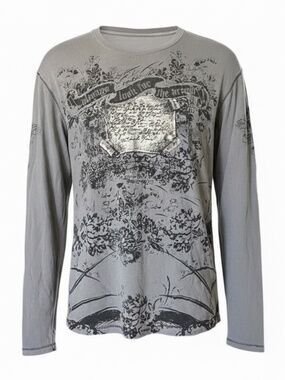 PRPS Projek Raw Y2K Graphic Long Sleeve Shirt Distressed Grey Men’s L